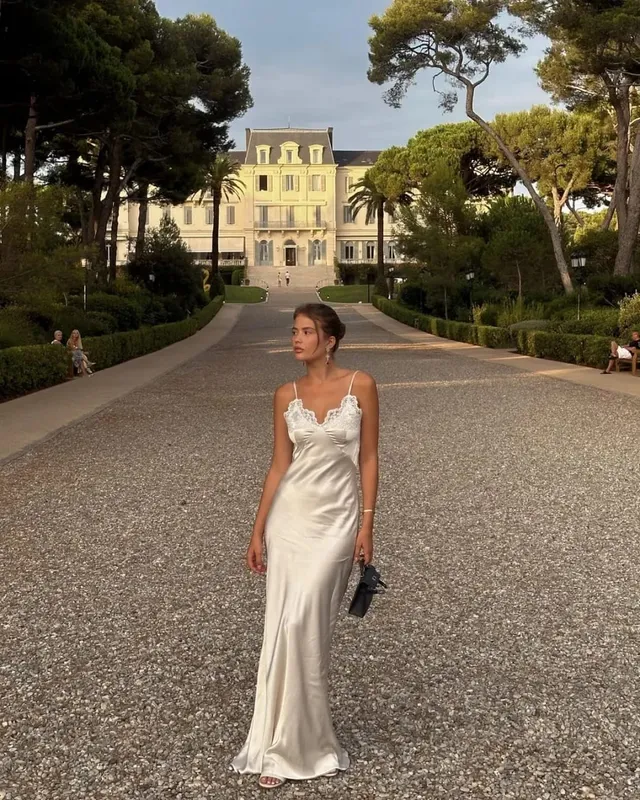 Vestido sexi de satén amarillo con encaje y retales, vestido femenino con tirantes finos, sin mangas, cuello en V, corte al bies, bata de fiesta nocturna de verano 2026 — image 15