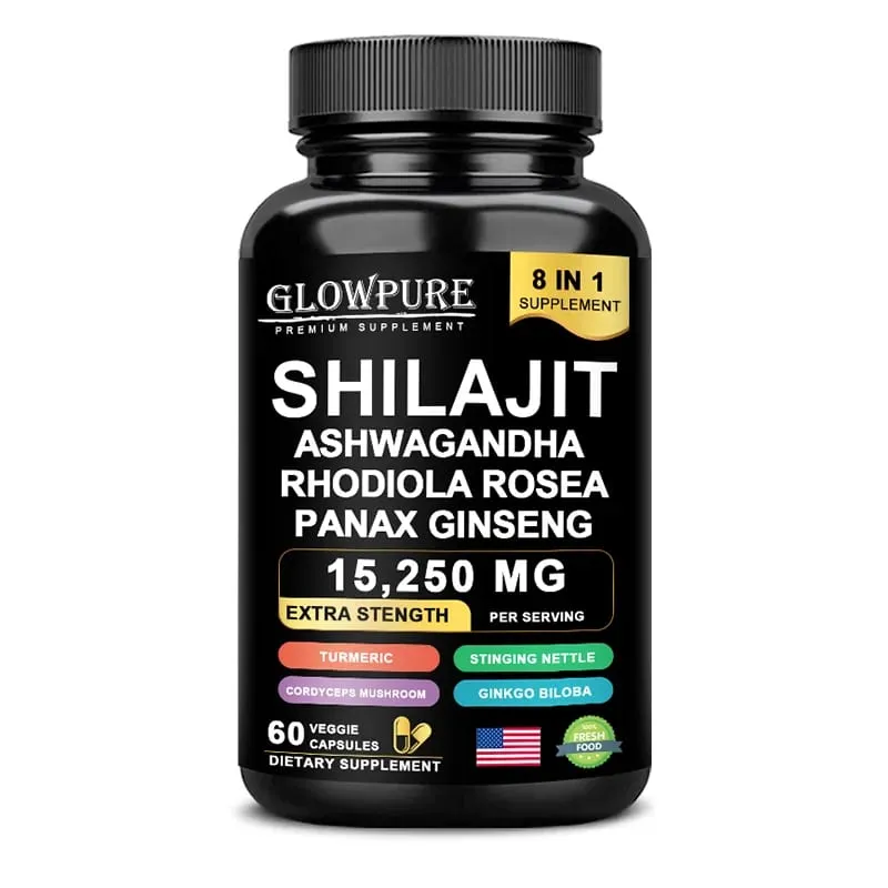 Shilajit Original Himalaya Supplements - 8 in 1 with Ginseng Ashwagandha for Brain Memory Concentration Energy Immune Health