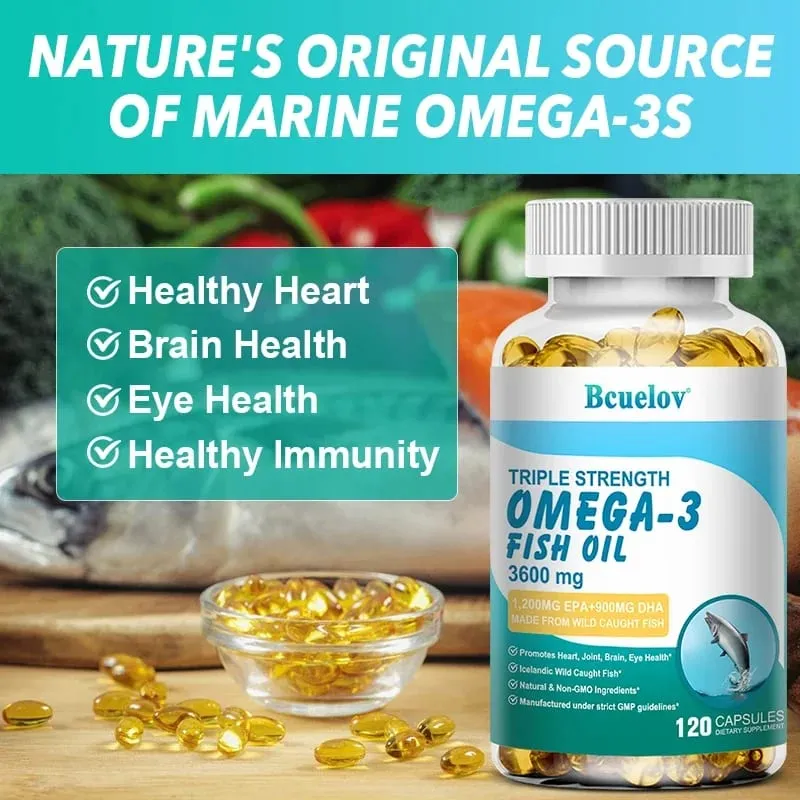 Bcuelov Omega-3 Fish Oil Dietary Supplement - Includes EPA & DHA - 3600 Mg Per Serving for Heart Joint Brain Eye Health — image 5
