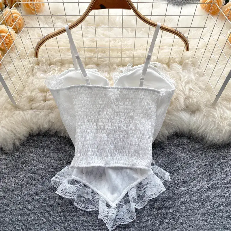 Vintage Lace Corset Bustier Women Spaghetti Straps Tanks and Camis Sexy Slim Crop Top Urban Chic Camisole Fashion Summer Clothes — image 4