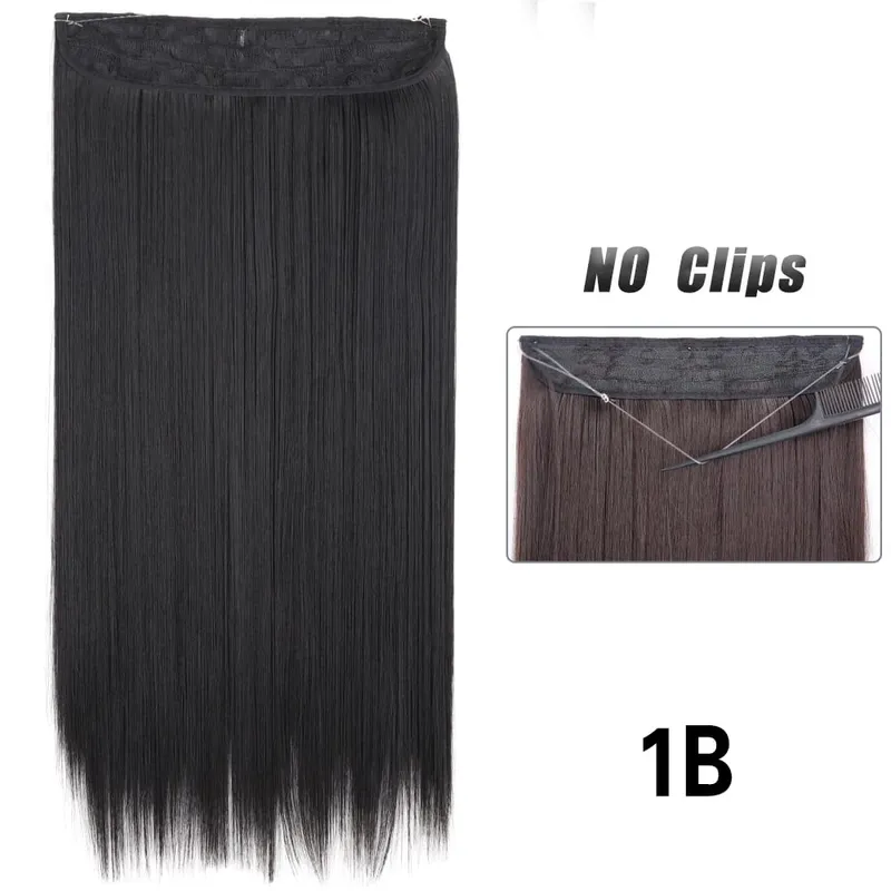 No Clips Hair Extensions Invisible Wire Long Straight Synthetic False Hair Piece 80cm Black Brown Blonde Hairstyle
