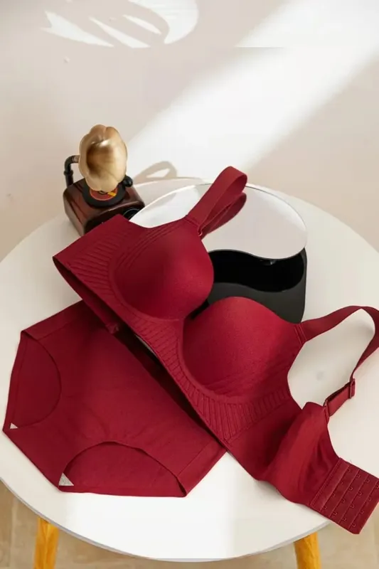 작은 가슴을위한 섹시한 레드 푸시 업 브래지어 세트 언더 와이어가없는 안티 처짐 편안한 통기성 웨딩 란제리 세트 — image 13
