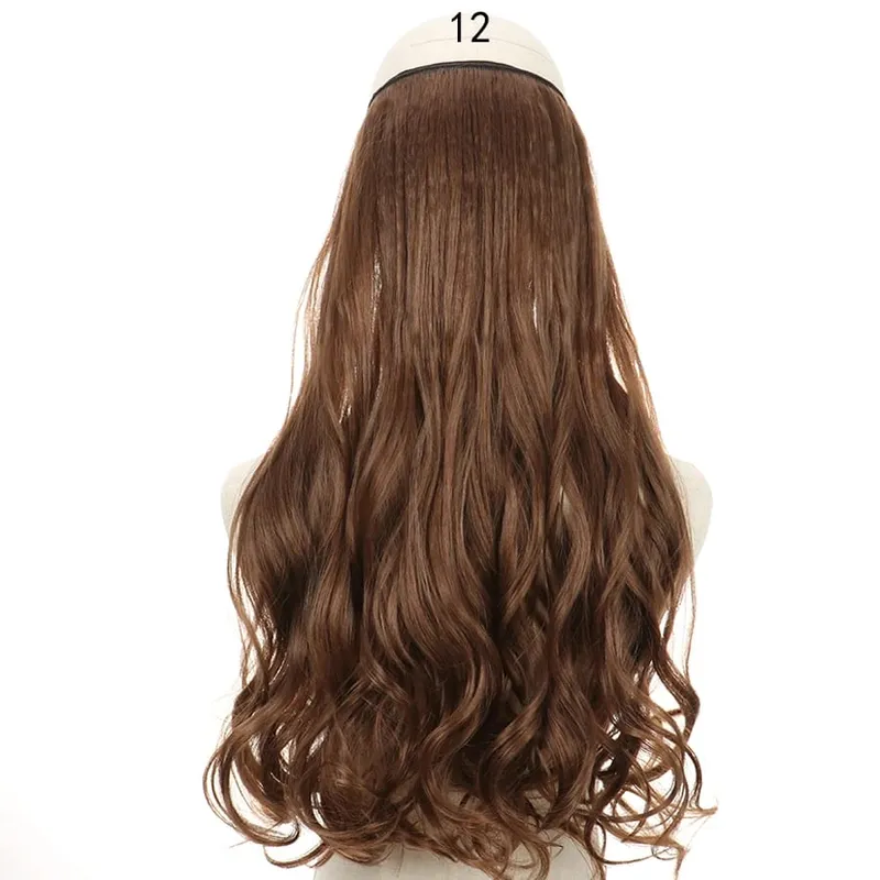 Long No Clips Invisible Wire Hair Extensions 16 22 32" Synthetic Wavy Black Brown One Piece Hairpiece Hair Extension