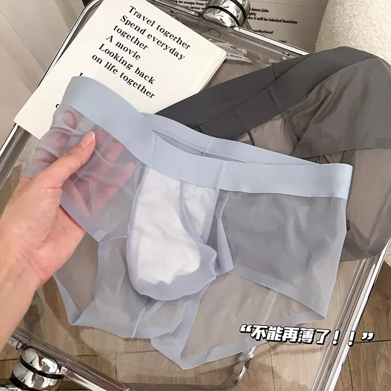Transparente herren Slips Ultra-dünne Eis Seide Schnell Trocken Höschen Sexy U Ausbuchtung Beutel Mann Unterwäsche Atmungsaktive Unterhose cuecas