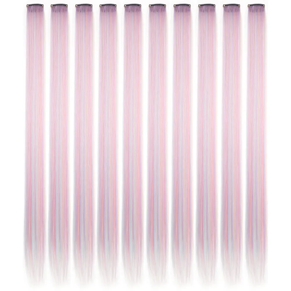 10PCS/Pack Colored Party Highlights Clip in Hair Extensions for Girls 22 Inches Omber colors Straight Hair Synthetic Hairpieces — image 54
