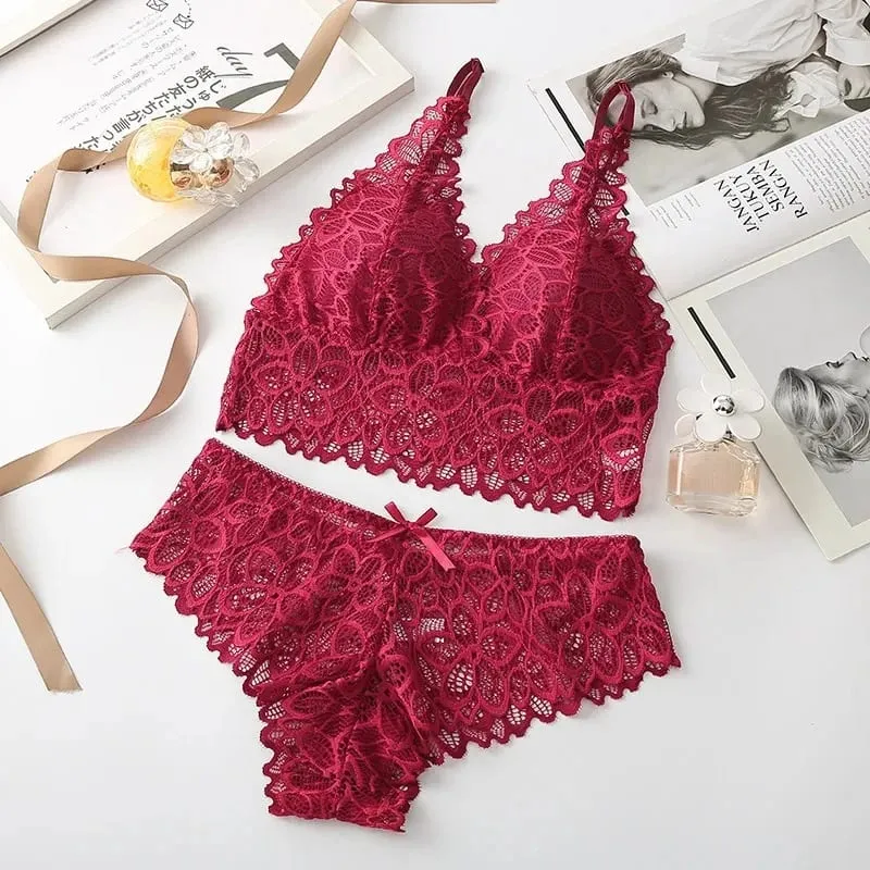 Sexy Spitze Frauen Unterwäsche Set Nahtlose Draht Frei Bh-Sets Aushöhlen Bh und Panty Sets Für Frauen Stickerei Dessous dessous