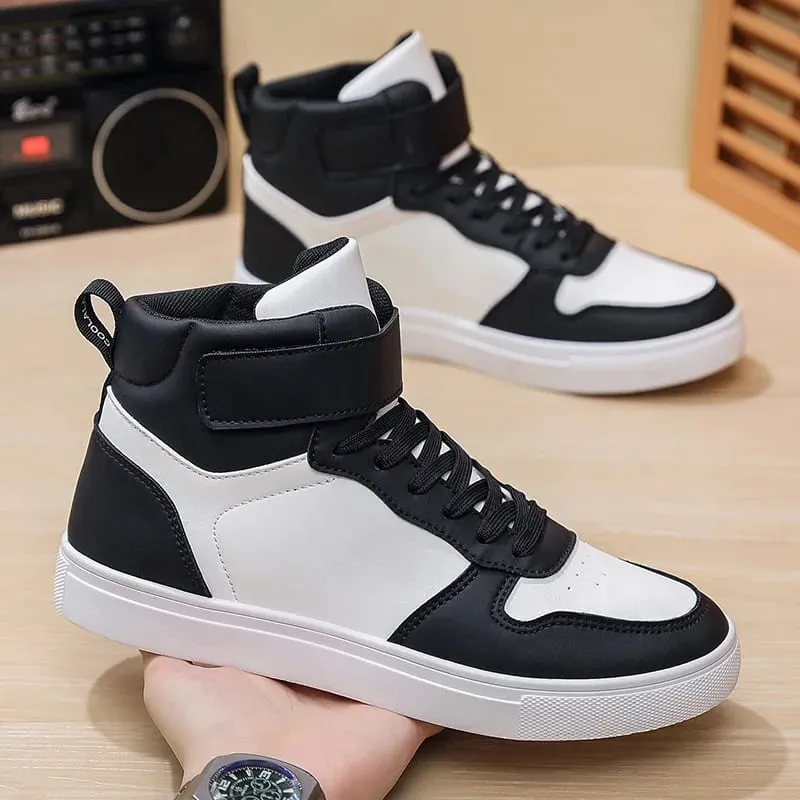 White Vulcanized Sneakers Men's Flat Comfortable Shoes Lace up Zapatillas Hombre Autumn Spring High Top Sneakers Plus Size 39-48 — image 6
