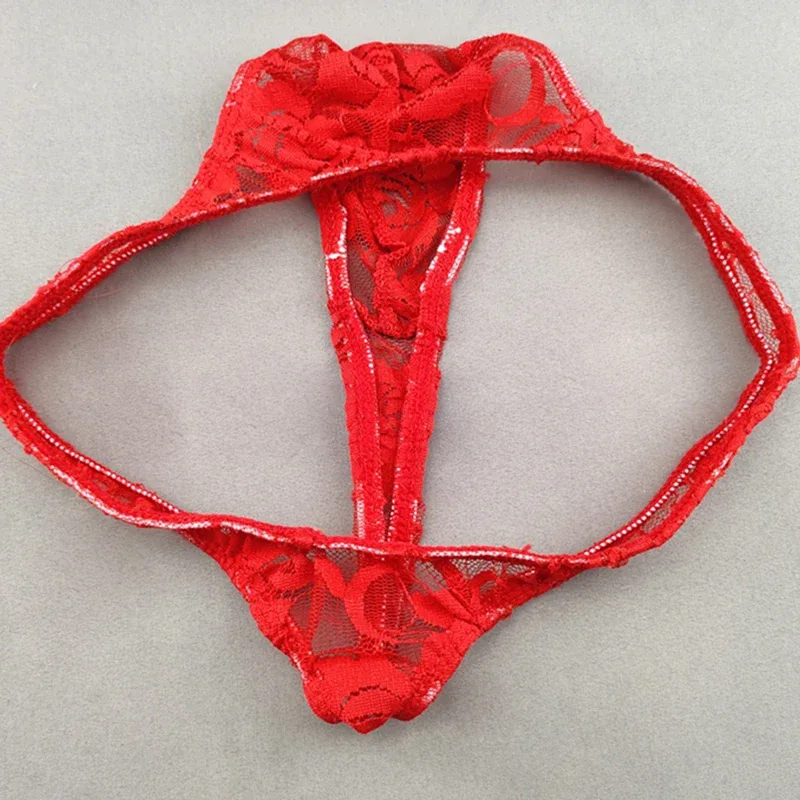 Lace Floral Sexy Men's Underwear Solid Hollow Perspective Thong Comfort Bugle Enhance Sissy G-String Gay Low Rise T-back Panties — image 19