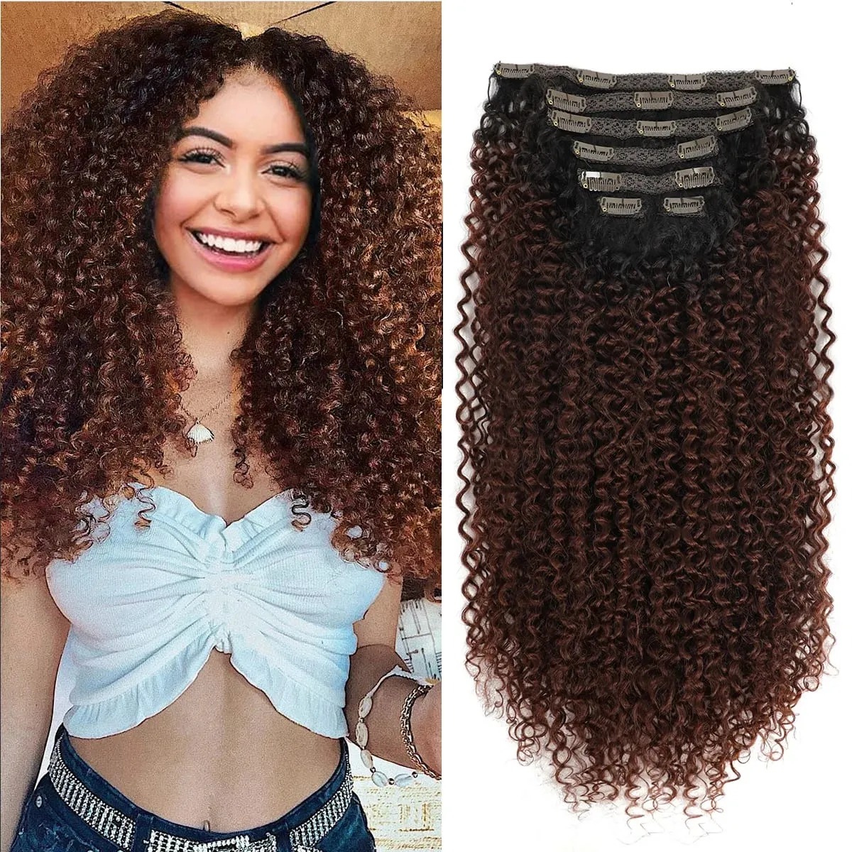 Afro Kinky Curly Synthetic Clip In Hair Extension Full Head Long 26” Afro Kinky Curly Fake Hair Pieces Clip-on hairpin For Women — image 11