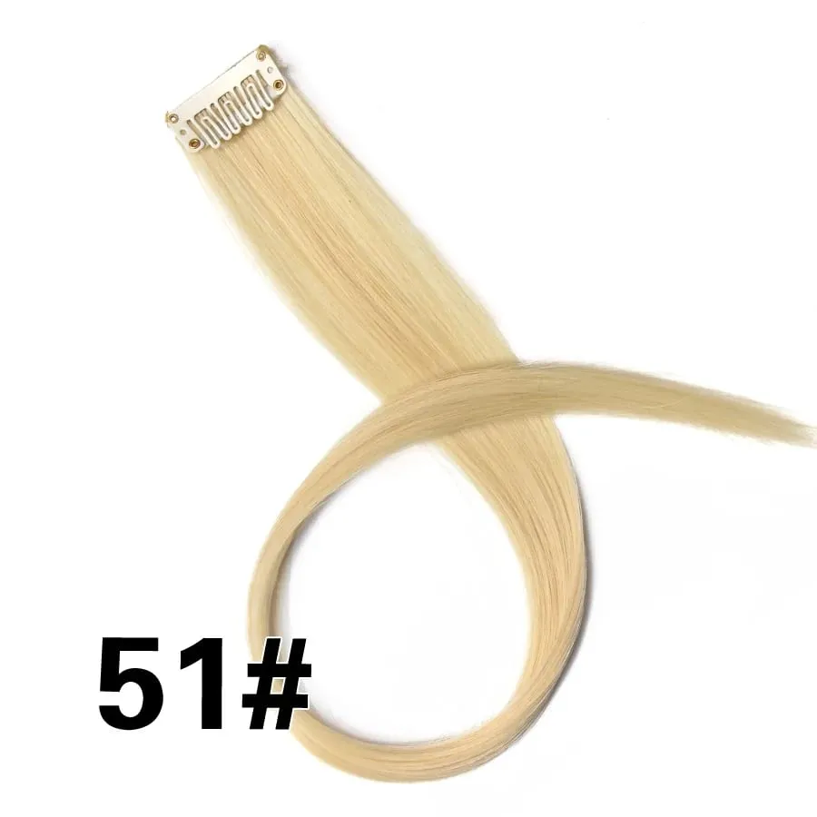 Straight Colored Hair Piece Hair Extensions Clip In Highlight Rainbow Hair Pink Blue Purple Synthetic On Clips For Women Girls — image 57