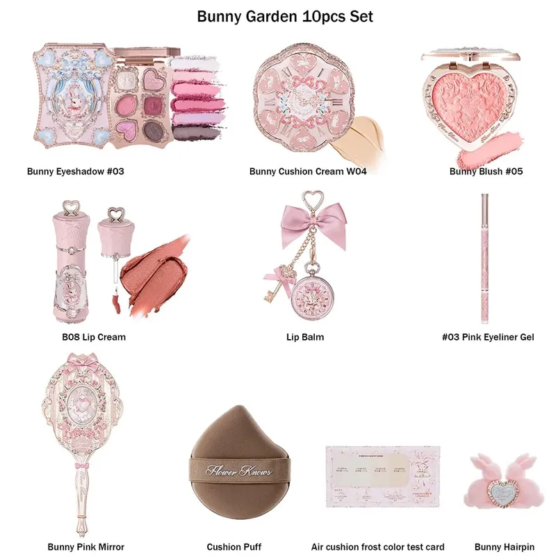 Makeup Set Flower Knows Shell Pearl Bunny Garden Setting Powder Lip Gloss Blush All In One Baking Powder Glitter Highlighter Kit — image 9