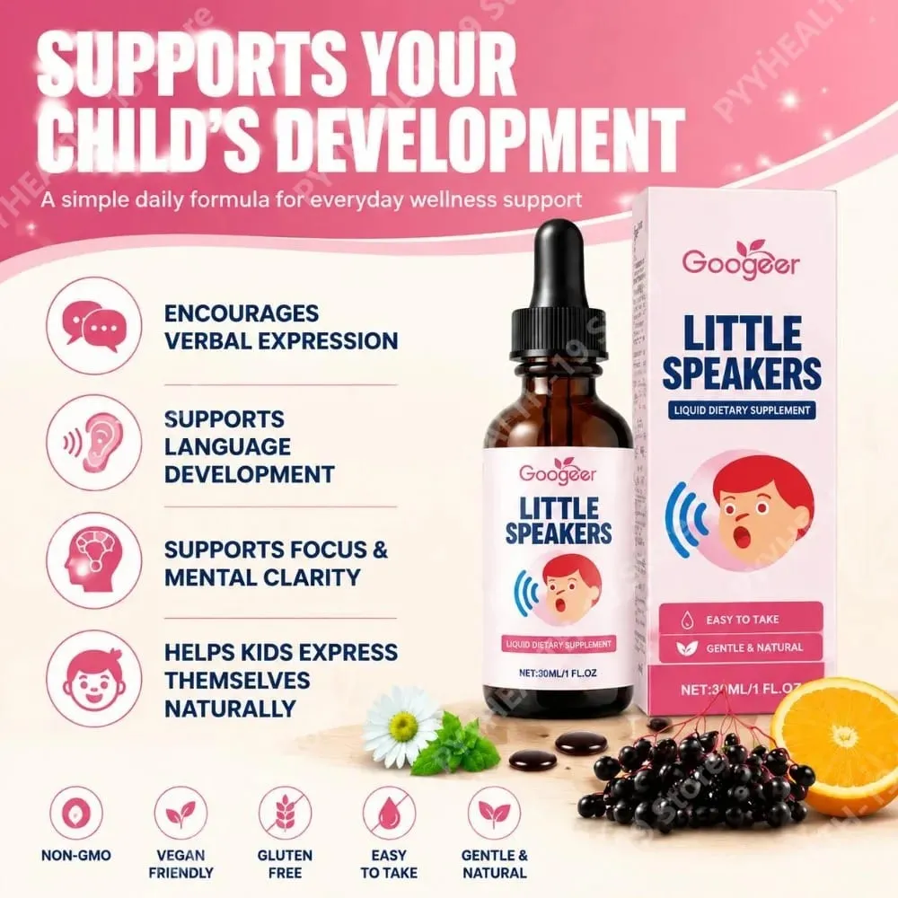 Googeer Little Speakers Liquid Supplement Vitamin B12 D3 Zeolite For Verbal Expression Language & Focus Support Kids 30ml — image 3
