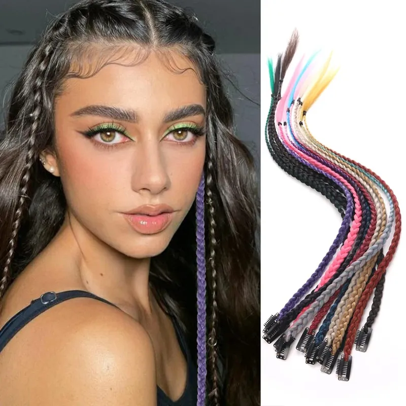Synthetic 5 Pcs/Lot Clip-in Extensions For Women Rainbow 22 Inch Braid Hair Extension With Clip Ombre Hairpiece
