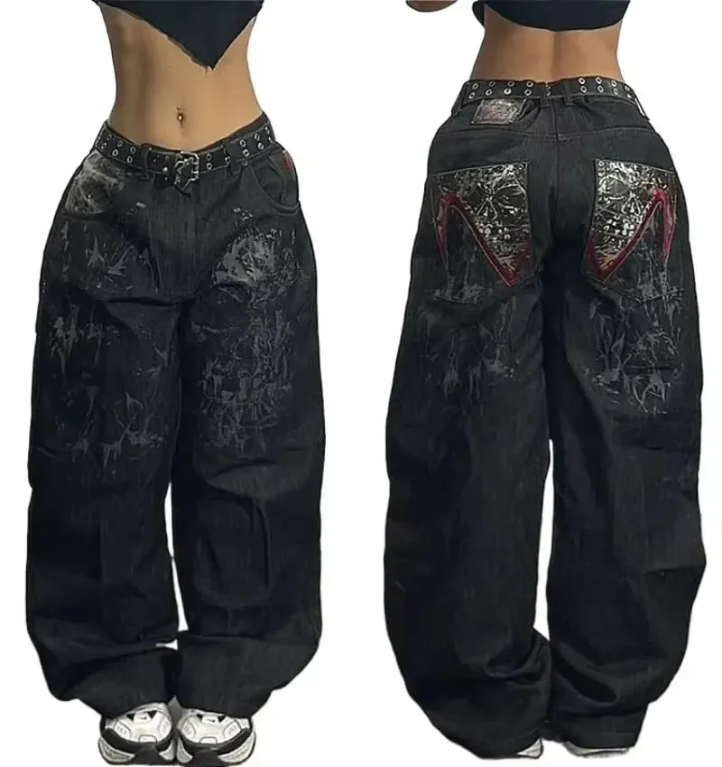 90s Gothic Centipede Embroidery Washed Oversized Wide-Leg Pants Jeans Men Y2K New Harajuku Punk Hip-Hop Rock Couple Street Wear — image 21