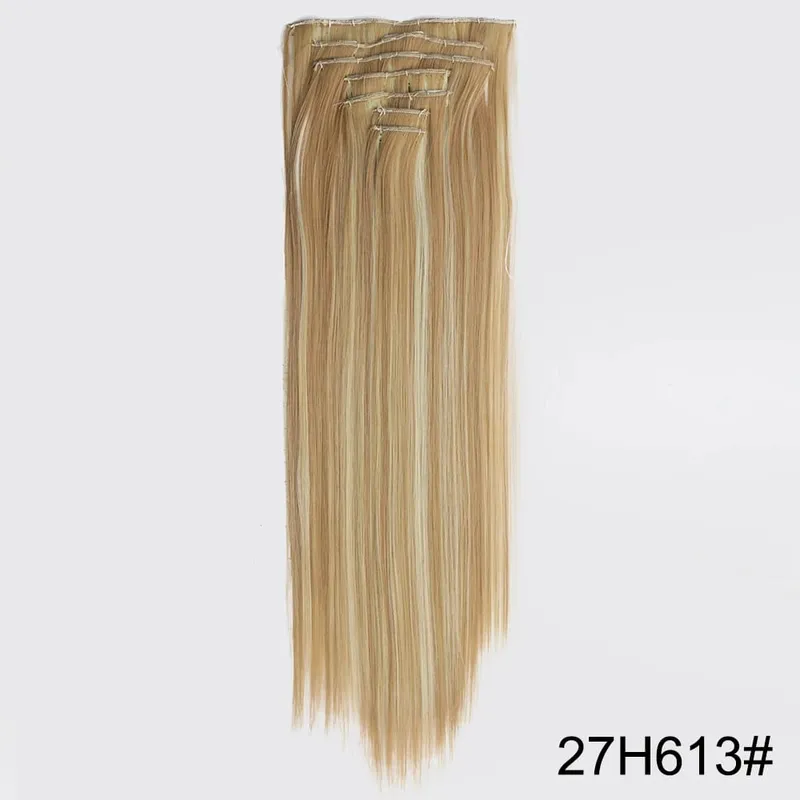 Long Straight 16 Clip In Synthetic Hair Extensions 7Pcs/Set Natural Blonde Heat Resistant Hairpieces For Women — image 16