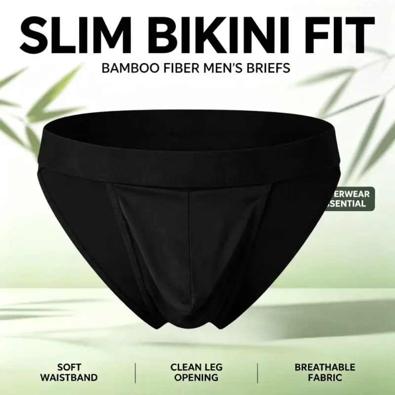Calzoncillos de bikini de corte alto para hombres de fibra de bambú suave Bolsa integrada Ropa interior atlética que absorbe la humedad para entrenamiento en gimnasio 1 juego de 3 piezas