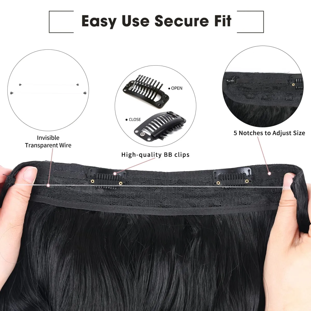 Invisible Wire Hair Extension Wavy Curly Synthetic Hairpiece Long 20Inch Fish Line Hair With 2 Clip-In One Piece For White Woman — image 4