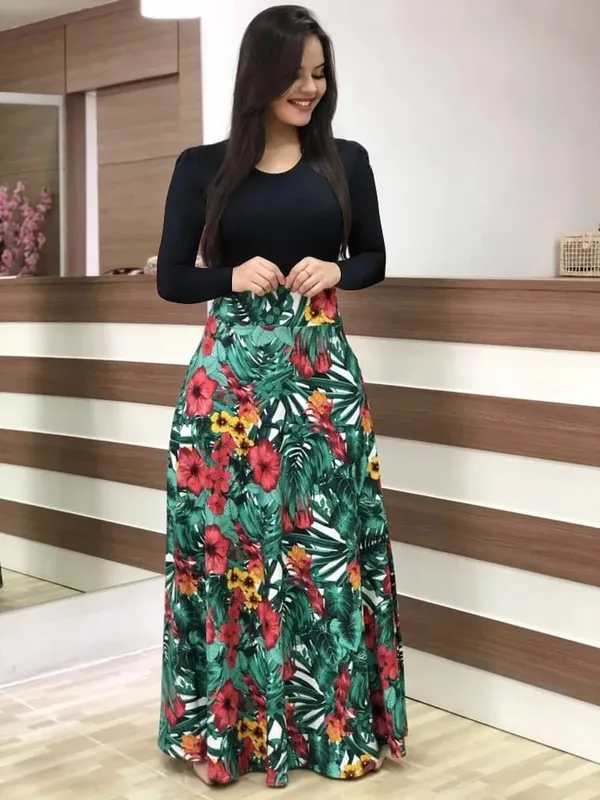 2024 European and American style flower print color matching short sleeved dress for women's large swing skirt — image 18