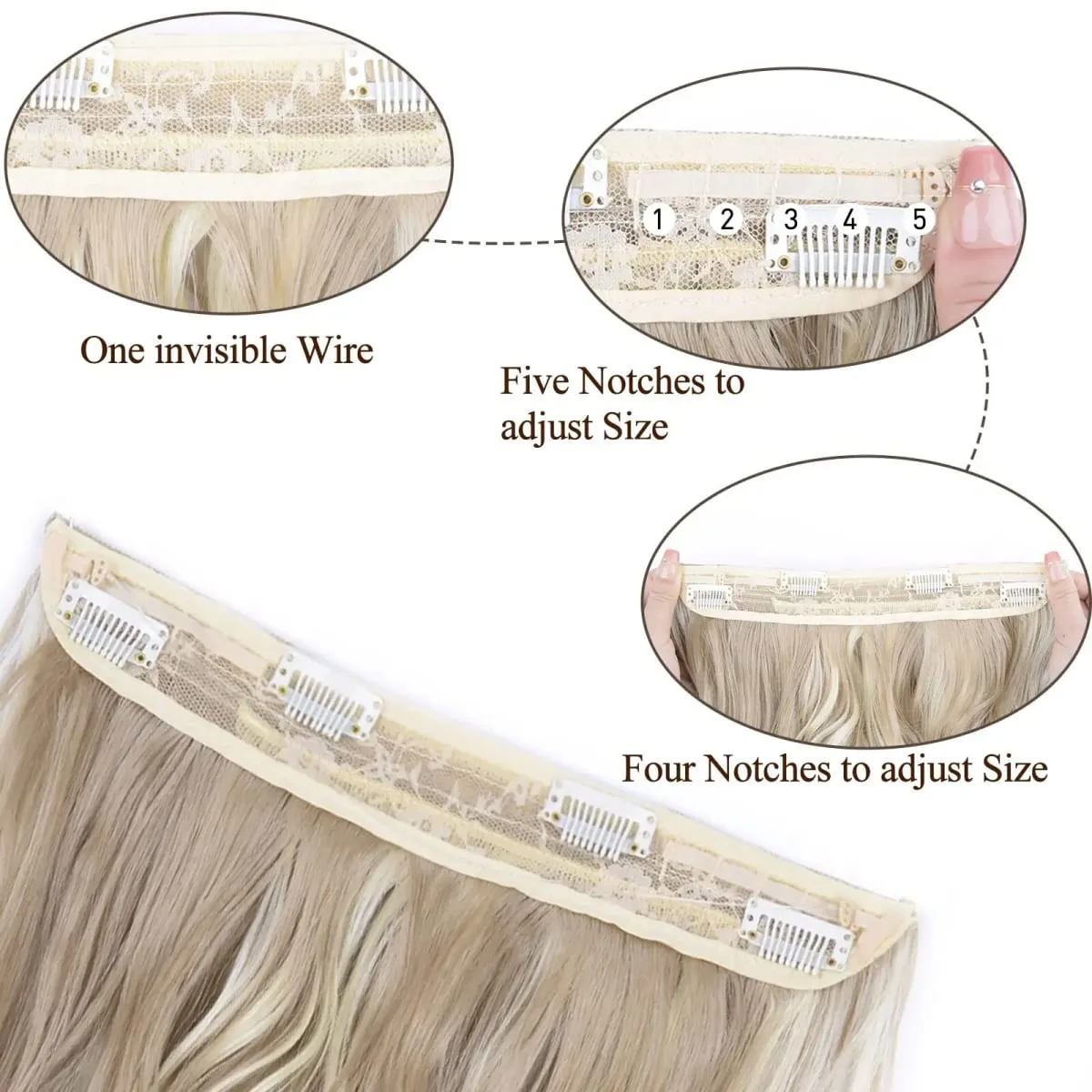 Synthetic 4 Clips Invisible Wire Hair Extensions Long Wavy Natural Fish Line One Piece False Hairpiece Hair Extension For Women