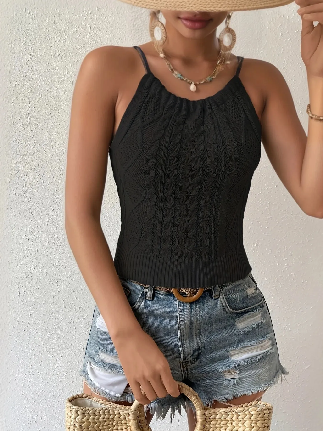 2026 New Summer Y2K Halter Cami Tops Sexy Backless Lace Up Summer Tank Top Women's Clothing Crop Top — image 8