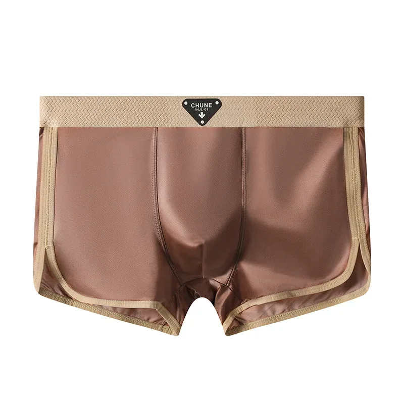 3PCS/Pack Luxury Satin-like Ice Silk Men's Panties Hygroscopic Breathable Double-layer Silk Crotch Boxer High Elastic Underpants 3256809382495730