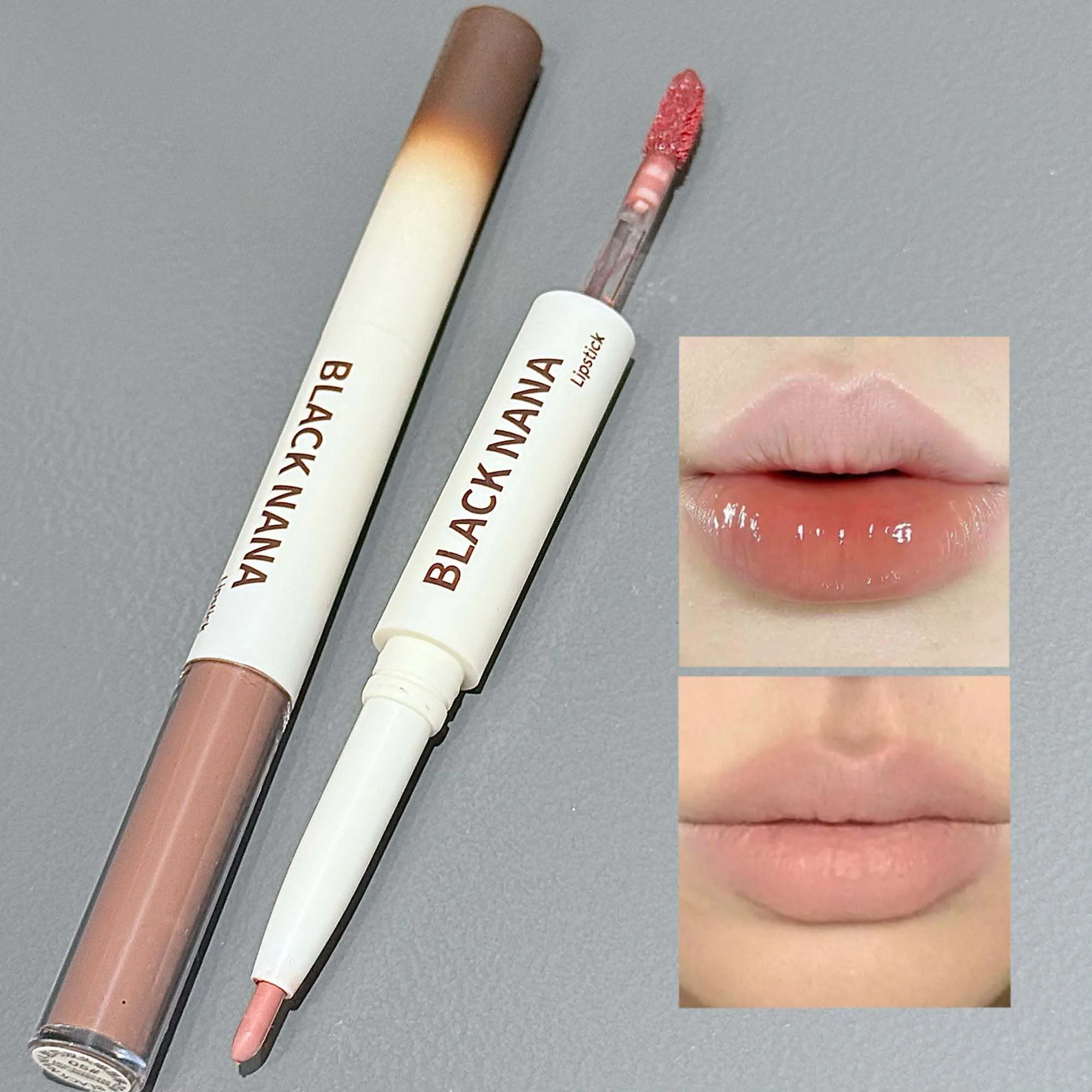 Double Headed Lip Gloss Lipliner Lips Contour Makeup Matte Nude Lip Liner Lava Chocolate Brown Mirror Water Gloss Lip Tint