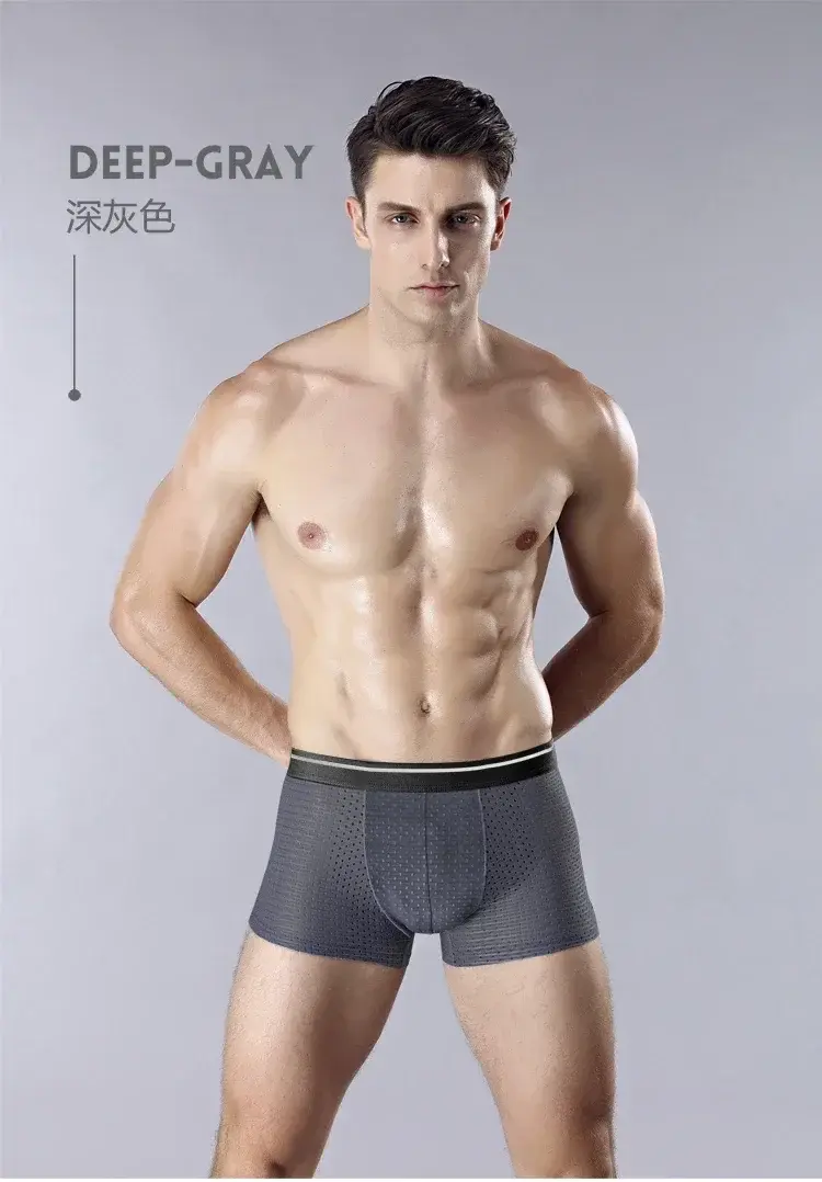 4Pcs/LotMen's Ice Silk Underwear Plus Size Shorts Mesh Boxers Mesh Breathable Underwear Antibacterial Quick Drying Underwear Men — image 12