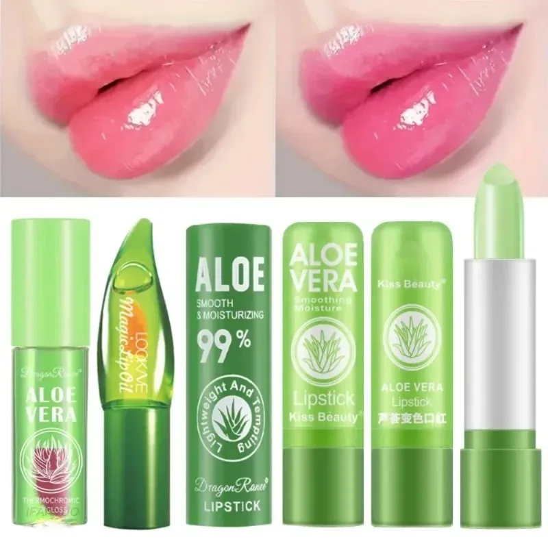 Aloe Vera Moisturizing Lipstick Natural Lasting Temperature Color Changing Lip Balm Fade-Resistant Nourishing Lips Care Makeup
