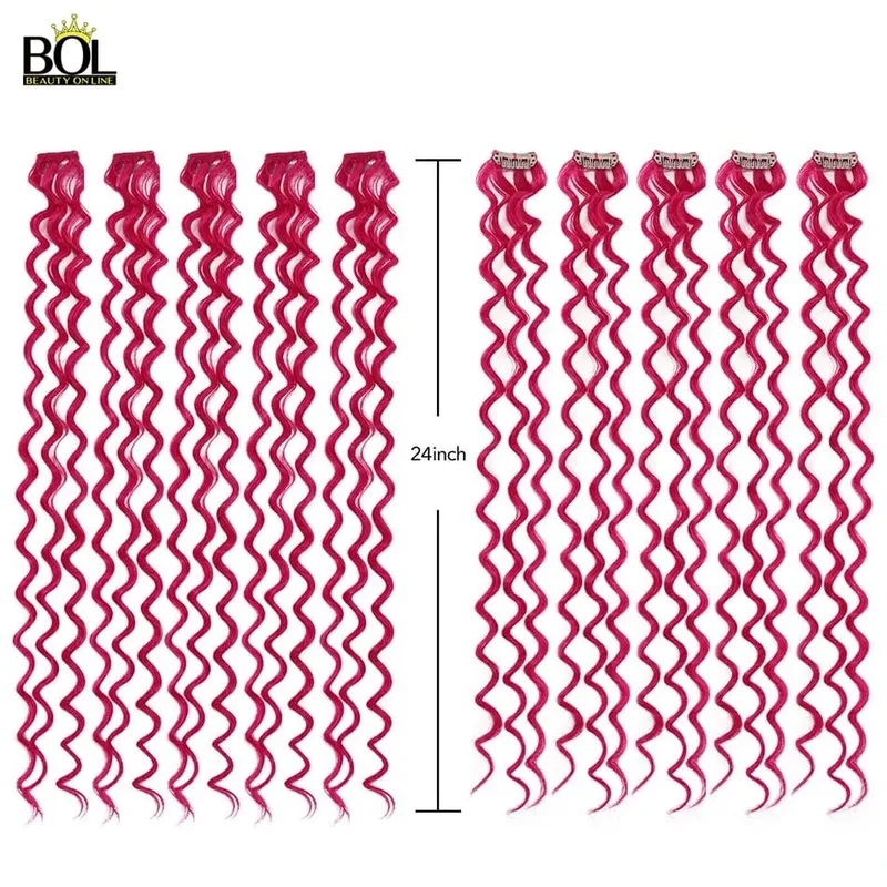 BOL Synthetic Hair Extensions Colored Hair Strands Deep Wave Clip-on Hair Female Rainbow Hair 24Inch10Pieces/Set Heat Resistant — image 5