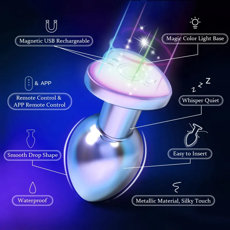 Glowing Vibrating Anal Plug RGB Light APP Control Anal Vibrator Bright Metal Butt Plug Bluetooth Vibration Dildo Adult Sex Toys