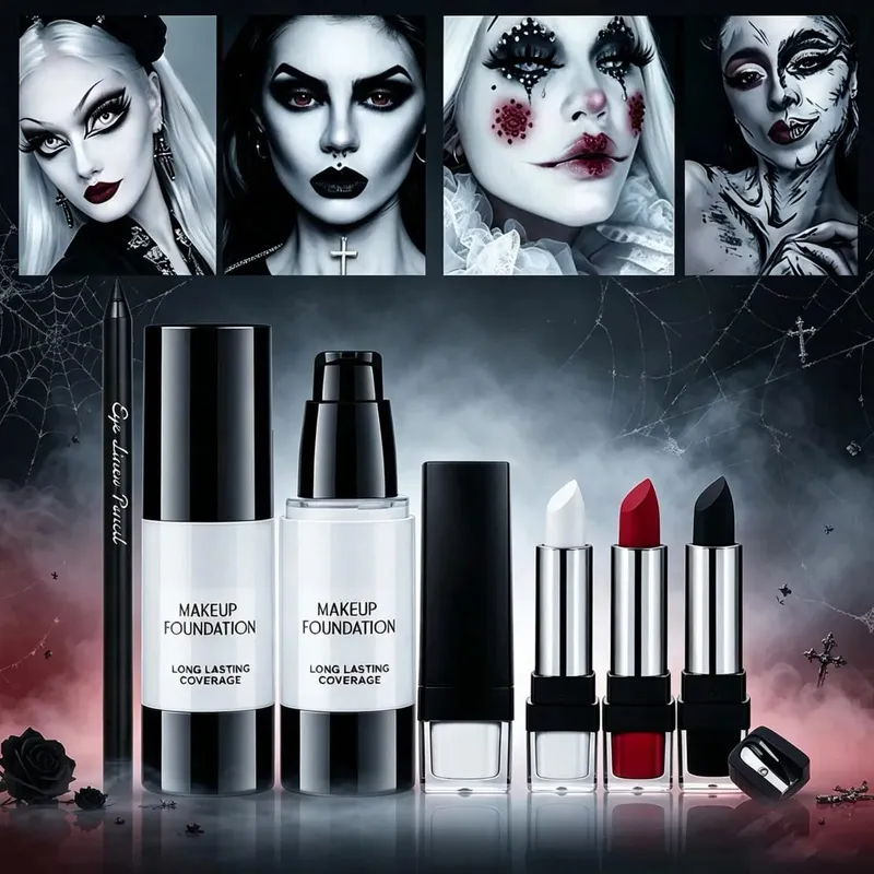 6Pcs Halloween Face Makeup Kit Black Tone Cosplay Special Effect Makeup Set Waterproof High Pigment Themed Facial Cosmetic