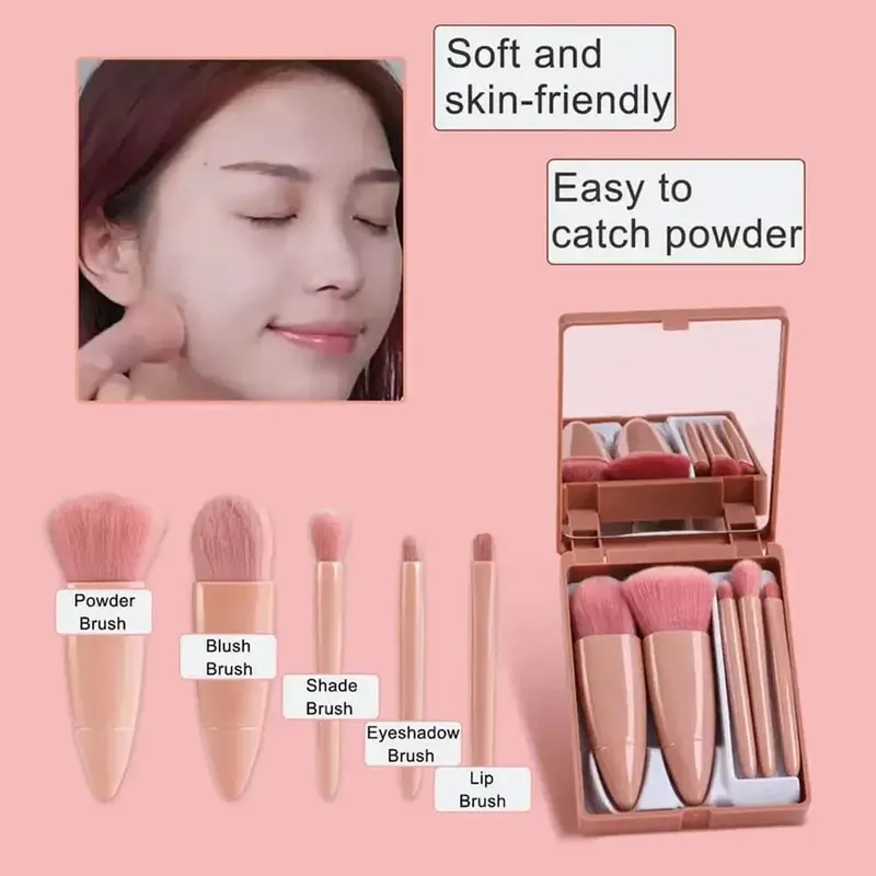 Brushes Small Complete Function Cosmetic Brushes Kit With Case And Mirror 5pcs Travel Size Makeup Brushes Set Mini Makeup — image 4
