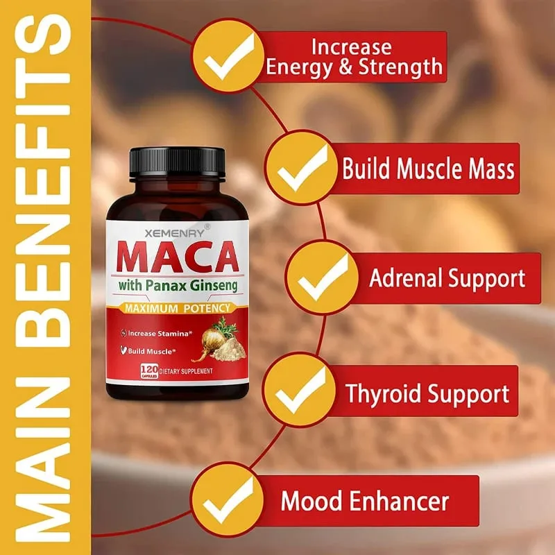Maca Capsules - Increase Size Hardness Improve Strength Relieve Fatigue Natural Maca Ginseng