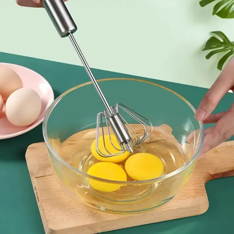 Semi-automatic Egg Beater 304 Stainless Steel Egg Whisk Manual Hand Mixer Self Turning Egg Stirrer Kitchen Accessories Egg Tools — image 6