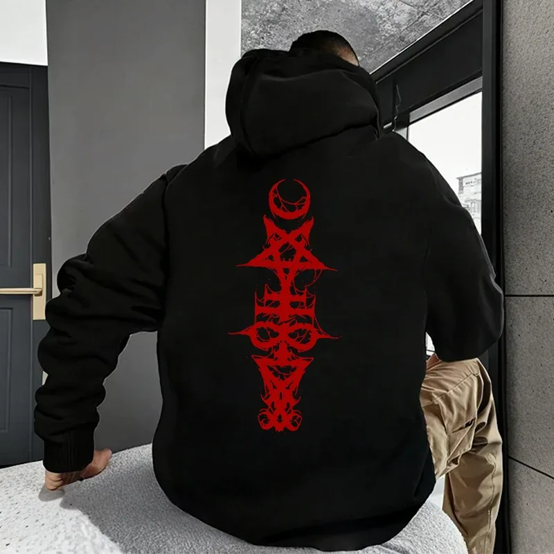 Mens Gothic Hoodie Satanic Symbol Print Street Fashion Warm Pullover Unisex Oversized Sweatshirt Outerwear Autumn Winter Outwear — image 18