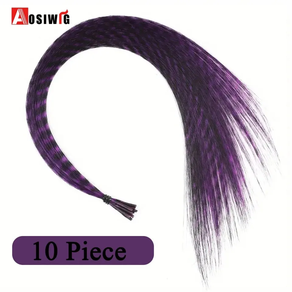 Feather Hair Extensions Colored Synthetic Clip In Hair Feather Colorful False Hair Extension Mixed Color Straight Hair For Women — image 11