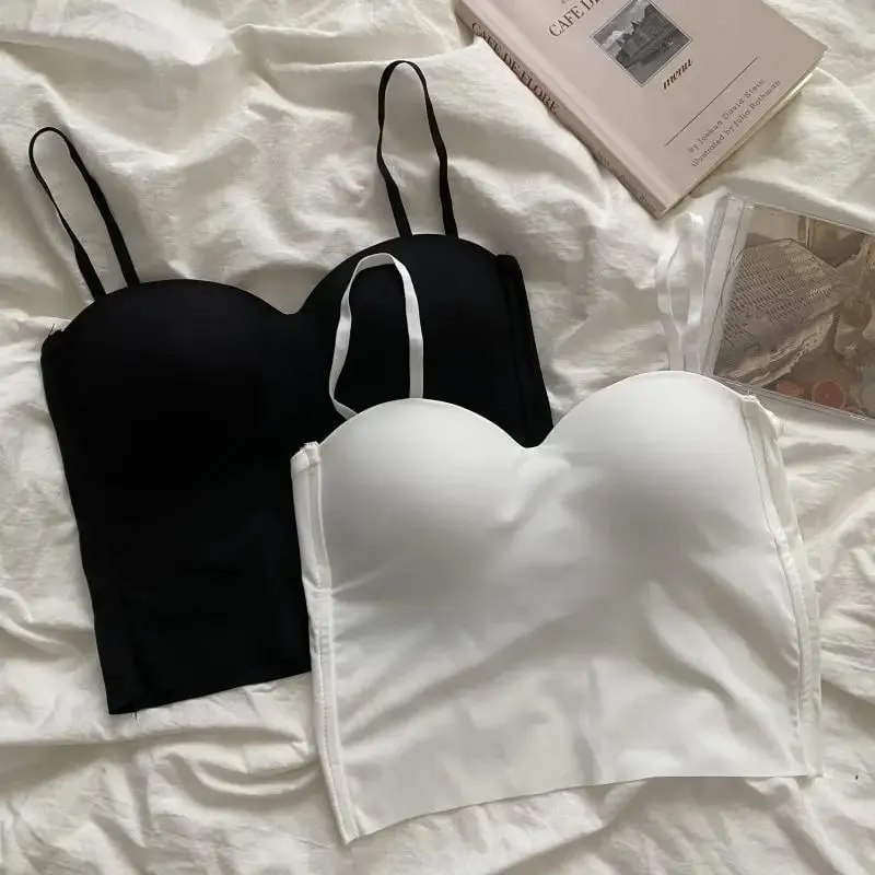 Hot Girls Thin Section Double Straps Solid Color Suspenders Inside Sport Vest Sexy Outer Wear Bottoming Slim Women Crop Tops Bra — image 4