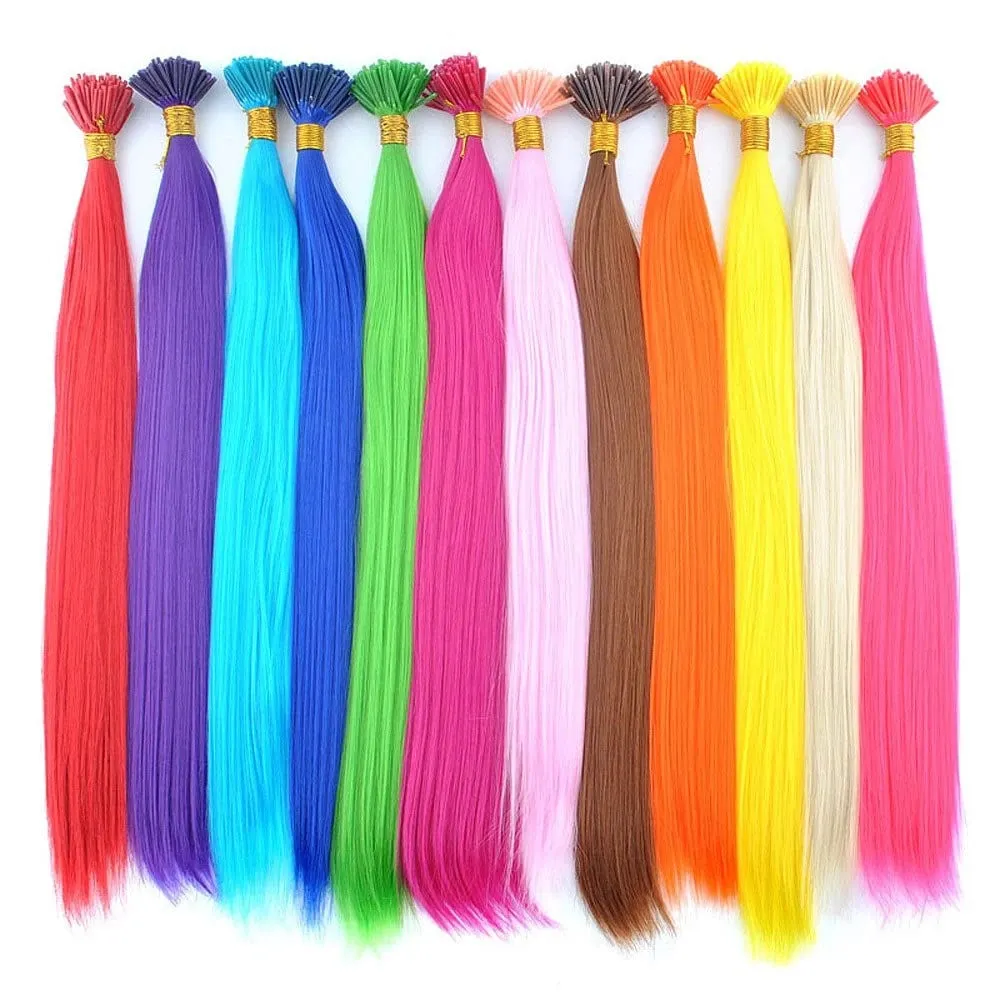 50 Helai/Pek Sintetik Berwarna I-Tip Stick Sambungan Rambut Rambut Lurus 16 Inci Untuk Wanita Alat Rambut Gentian Suhu Tinggi — image 2