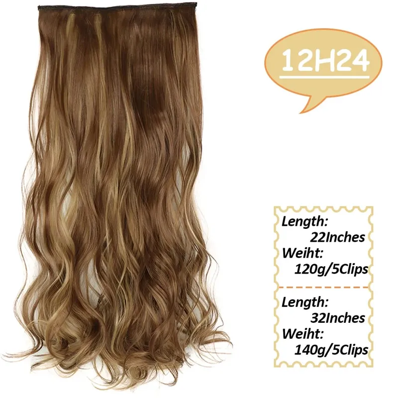5 Clips Long Wavy Clip In Hair Extensions Synthetic Heat Resistant One Piece False Blonde Hair Black Brown Hairpiece For Women