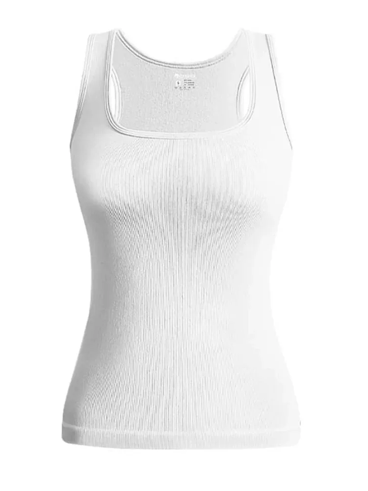 Hot Sale Summer Women's Basic Elastic Tank Top Sleeveless Square Collar Vest T-shirt Fashion Fitness Yoga Women's Casual Top — image 14