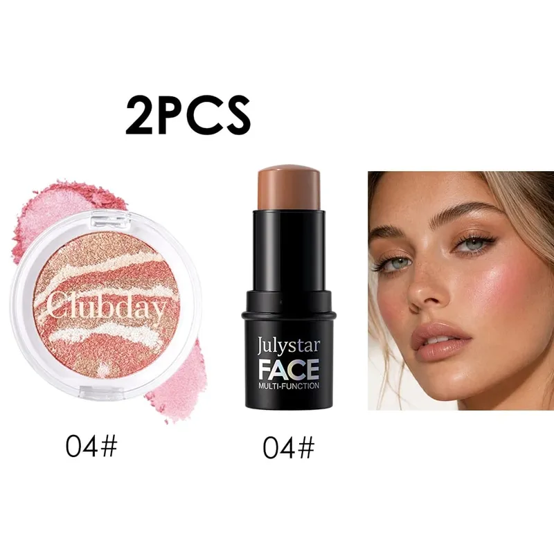 Blush & Contour 2‑Piece Set Marbled Baked Blush Powder & Contour Stick Blendable for Natural Sculpted Daily Face Makeup — image 11