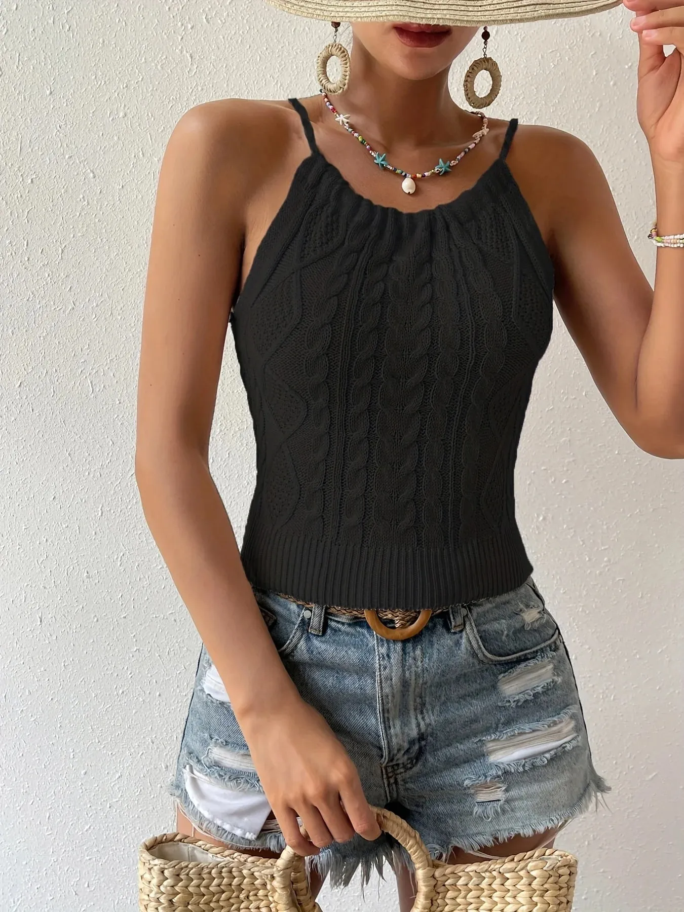 2026 New Summer Y2K Halter Cami Tops Sexy Backless Lace Up Summer Tank Top Women's Clothing Crop Top — image 7