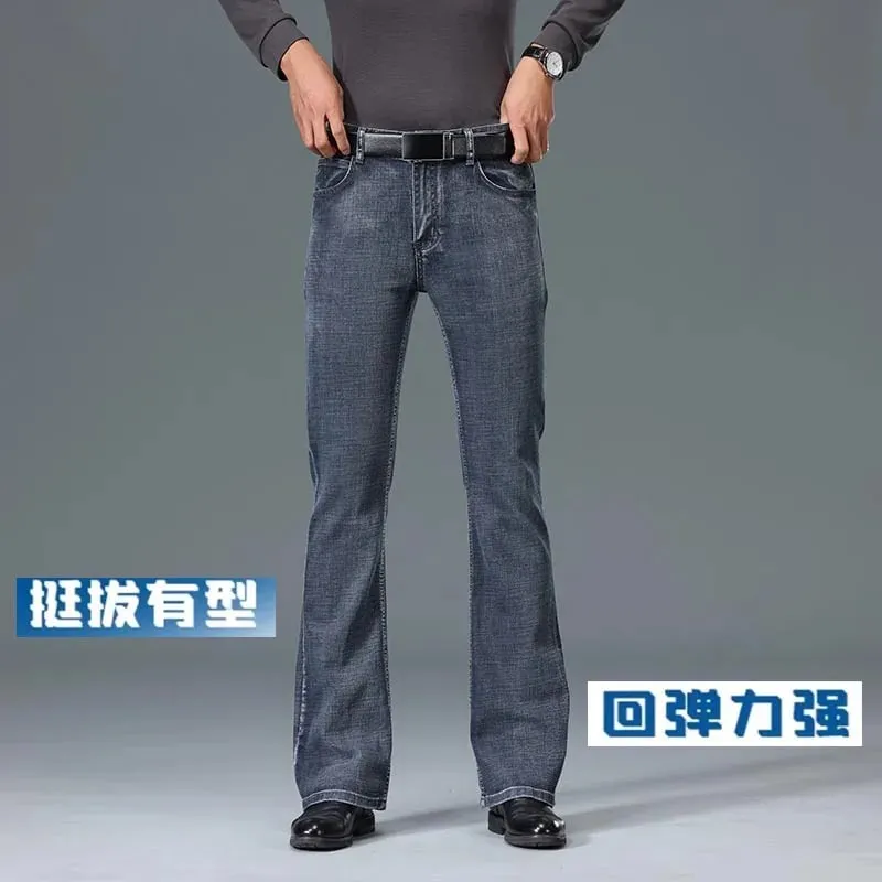 2026 Autumn And Winter Men's Mid Waist Micro Flared Jeans High-End Loose And Comfortable Blue Gray Casual Pants
