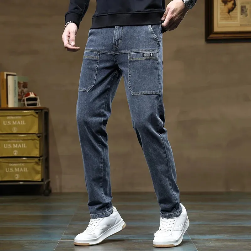 Versatile Six-Pocket Design Jeans Men's Loose Straight Leg Pants Stretchy Comfortable for Outdoor Hiking Activities All Seasons — image 10