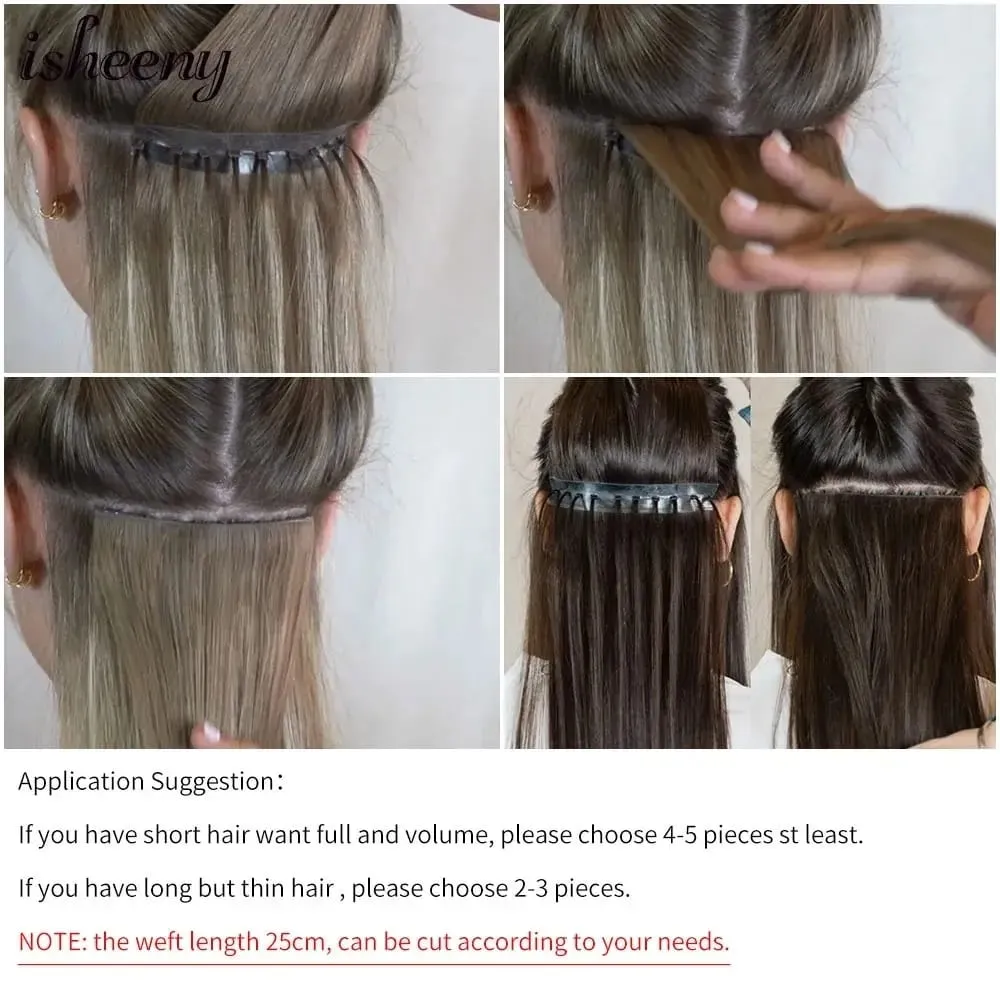 Double Inject XO Hole Weft Human Hair Extensions 12"-24" Invisible Twin Tab Weft Hair Natural Straight Pull Through Micro Hair — image 7