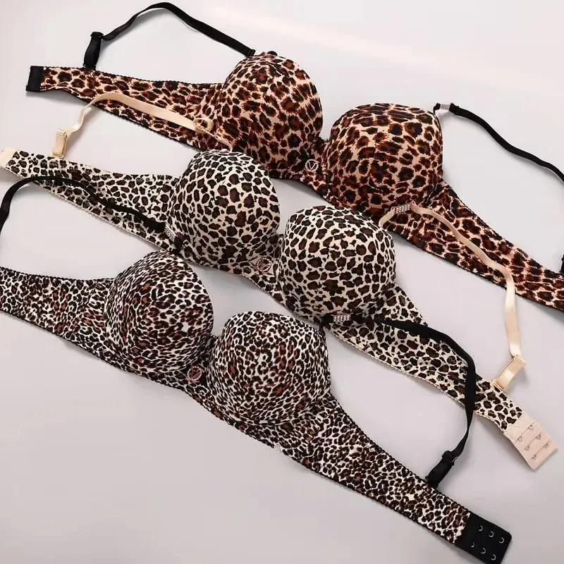 New 2025 Leopard Print Upper Thin Lower Thick Bra Set Sexy Push-Up Bra Set — image 3