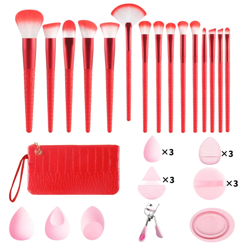 33 Buah Set Alat Rias Semua Dalam Satu 15 Kuas Spons Kecantikan Pengeriting Bulu Mata Puff Bedak dengan Tas Penyimpanan untuk Riasan Wajah Penuh — image 11