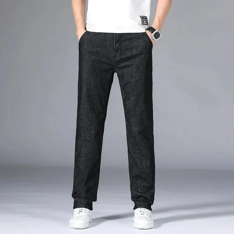 Man Pants Office Business Jeans Men Classic Blue Black Cotton Stretch Straight Denim Pants Male Brand Trousers — image 6