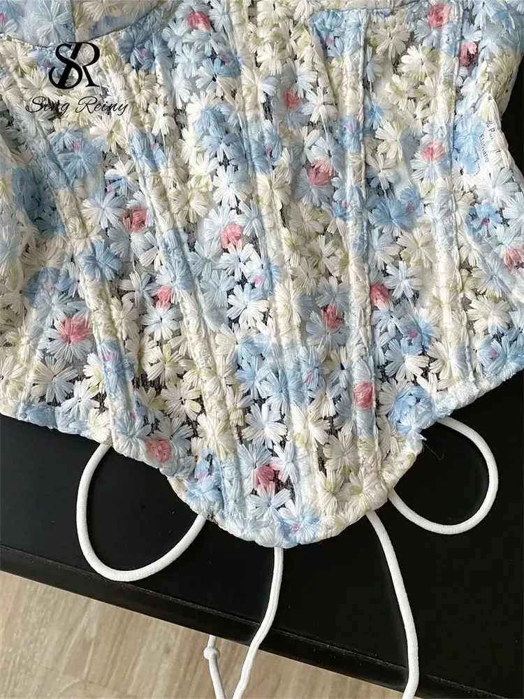 INS Strapless 3D Floral Camisole 2025 Summer Corset Slim Backless Tank Top Sheer Lace Up Holiday Sexy Embroidery Top — image 4