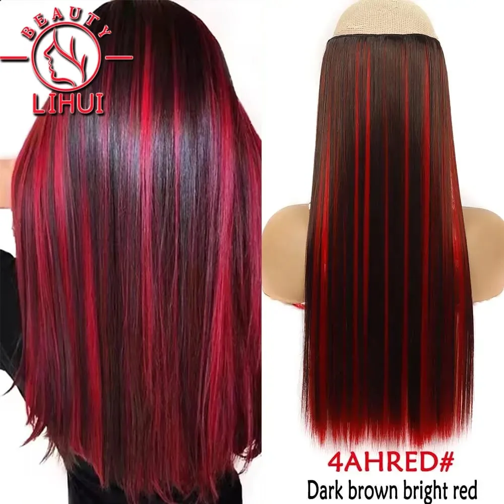 Synthetic Natural Synthetic Hair Extensions 5 Clip In Artificial Fake Ombre Blonde Brown Black Pink Straight False Hair Piece — image 2